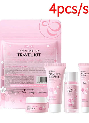 Sets de cuidado de la piel Sakura con limpiador, sérum, crema para ojos, crema facial, productos de belleza para mujeres, kit de cuidado de la piel para viaje