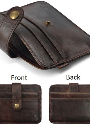 Cartera delgada de cuero genuino para hombre, monedero pequeño para hombre, Mini monedero, cartera fina Portomonee, tarjetero para hombre