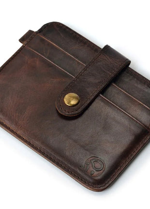 Cartera delgada de cuero genuino para hombre, monedero pequeño para hombre, Mini monedero, cartera fina Portomonee, tarjetero para hombre