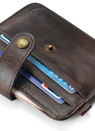 Cartera delgada de cuero genuino para hombre, monedero pequeño para hombre, Mini monedero, cartera fina Portomonee, tarjetero para hombre
