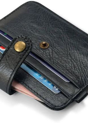 Cartera delgada de cuero genuino para hombre, monedero pequeño para hombre, Mini monedero, cartera fina Portomonee, tarjetero para hombre