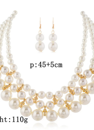 Conjunto de joyería de boda nupcial, collar y pendientes de perlas de imitación hechos a mano multicapa, accesorios de fiesta para mujer