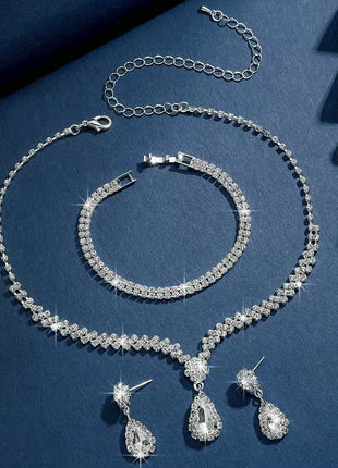 Conjunto de joyería de boda para mujer, pendientes, collar, pulsera, conjunto de joyería nupcial de tres piezas, accesorios lujosos y de alta gama
