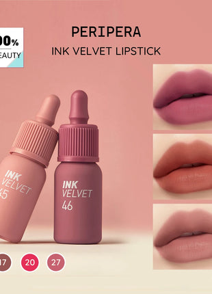 PERIPERA INK VELVET, Textura de Terciopelo, Suave y No Resecante, Acabado Mate, Larga Duración y Alta Pigmentación, Estilo Moderno, K-Beauty, Maquillaje Coreano