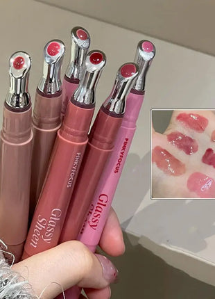 Brillo labial con vitamina E, suero labial hidratante y voluminizador, brillo labial con color, bálsamo labial humectante para labios brillantes, translúcidos y suaves.