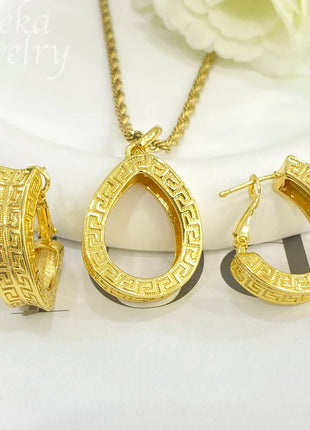 Conjuntos de joyería dorada de Dubái para mujer, collar nupcial italiano de lujo, pendientes colgantes, accesorios para fiesta de boda, regalos para mujer