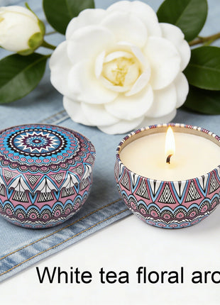 1 paquete de velas de aromaterapia con fragancia de jamón, velas de aromaterapia con lata pequeña, disponible en una flor de té blanca, hierba de cola de zorra, jazmín, vainilla, fresía, aroma de leche de coco
