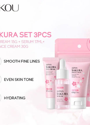 Sakura-Kit de 3 piezas para mujer, crema facial, esencia para ojos, suero para el cuidado de la piel, caja de regalo