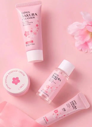 Sets de cuidado de la piel Sakura con limpiador, sérum, crema para ojos, crema facial, productos de belleza para mujeres, kit de cuidado de la piel para viaje