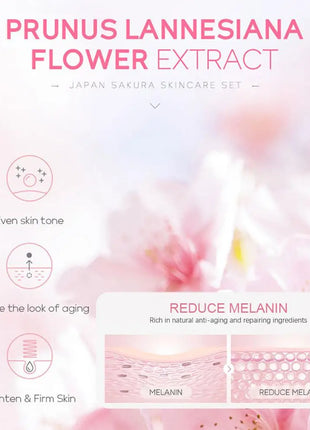 Sets de cuidado de la piel Sakura con limpiador, sérum, crema para ojos, crema facial, productos de belleza para mujeres, kit de cuidado de la piel para viaje