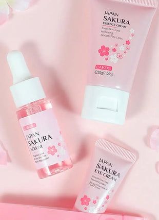 Sakura-Kit de 3 piezas para mujer, crema facial, esencia para ojos, suero para el cuidado de la piel, caja de regalo