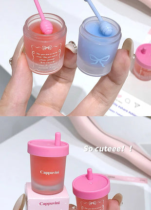 Cappuvini Juice Taza de paja Mascarilla para labios con sabor a fruta Hidratante para el día y la noche en otoño e invierno Previene la sequedad Hidratante duradero Mejora las líneas de los labios Cuidado profundamente hid