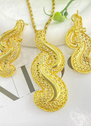 Conjuntos de joyería dorada de Dubái para mujer, collar nupcial italiano de lujo, pendientes colgantes, accesorios para fiesta de boda, regalos para mujer