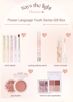 Set de belleza de 8 piezas con maquillaje de lápiz labial, corrector, sombra de ojos, cejas y rubor