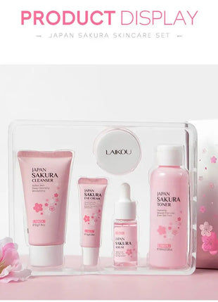 5/3 unids/set Sakura juegos para el cuidado de la piel crema Facial suero tóner limpiador Facial protector solar crema para ojos caja de regalo producto para el cuidado de la piel Facial