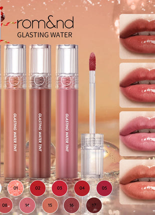 Rom&nd Brillo y tinte de agua brillante, textura brillante, ligero, no pegajoso, luminosidad transparente cristalina, K-Beauty, maquillaje coreano