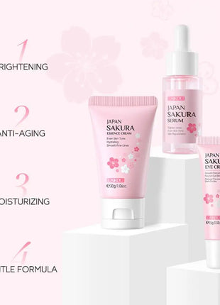 Sakura-Kit de 3 piezas para mujer, crema facial, esencia para ojos, suero para el cuidado de la piel, caja de regalo