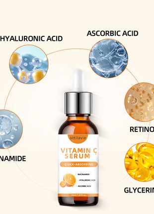 Suero de vitamina C con ácido hialurónico: rápida absorción, hidratación profunda, no graso, nutrición las 24 horas para una piel brillante instantánea