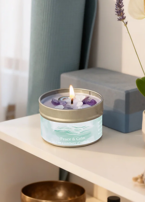 Velas perfumadas de 3 oz, aroma de lavanda y manzanilla con cristales curativos, ideales para regalos navideños, Navidad/Halloween y decoración del hogar