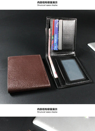 Cartera para hombre, billeteras de cuero genuino para hombre, producto Premium, billeteras de Cuero de vaca Real para hombre, Walet corto negro, Portefeuille Homme