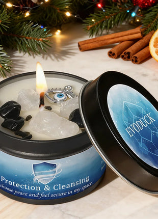 Velas perfumadas de 3 oz, aroma de lavanda y manzanilla con cristales curativos, ideales para regalos navideños, Navidad/Halloween y decoración del hogar