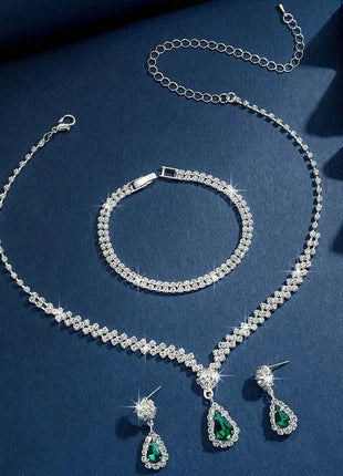 Conjunto de joyería de boda para mujer, pendientes, collar, pulsera, conjunto de joyería nupcial de tres piezas, accesorios lujosos y de alta gama