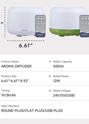 Difusor de aceites esenciales de 500ml, difusor silencioso de niebla aromática, difusor de aroma, humidificador de aire ultrasónico con Control remoto de grano de madera