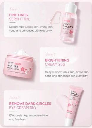 5/3 unids/set Sakura juegos para el cuidado de la piel crema Facial suero tóner limpiador Facial protector solar crema para ojos caja de regalo producto para el cuidado de la piel Facial