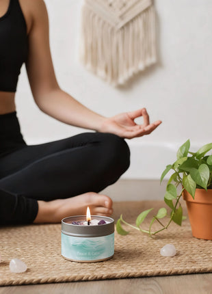 Velas perfumadas de 3 oz, aroma de lavanda y manzanilla con cristales curativos, ideales para regalos navideños, Navidad/Halloween y decoración del hogar