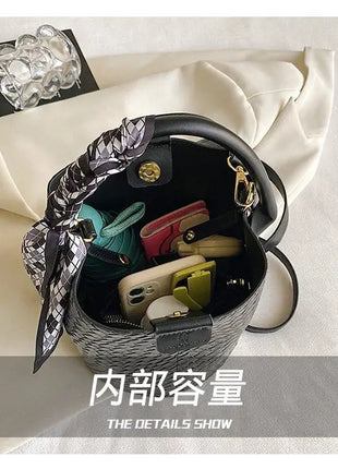 Bolso tipo cubo tejido a mano para mujer, Mini bolso tipo cubo con cadena, bandolera para mujer, bolso Hobo de verano