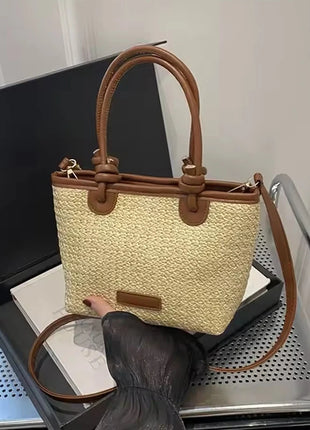 Nuevos bolsos cruzados tejidos de paja para mujer, bolsos de hombro tipo Bombonera para vacaciones de verano, bolsos de playa para verano