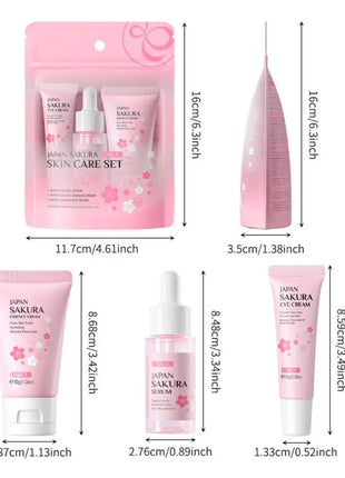 Sakura-Kit de 3 piezas para mujer, crema facial, esencia para ojos, suero para el cuidado de la piel, caja de regalo