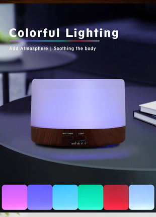 Difusor de aceites esenciales de 500ml, difusor silencioso de niebla aromática, difusor de aroma, humidificador de aire ultrasónico con Control remoto de grano de madera