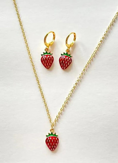 Conjunto de pendientes y collar de joyería de fresa, joyería independiente y2k