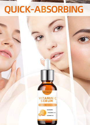 Suero de vitamina C con ácido hialurónico: rápida absorción, hidratación profunda, no graso, nutrición las 24 horas para una piel brillante instantánea