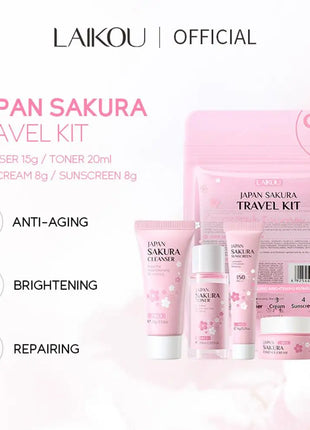 Sets de cuidado de la piel Sakura con limpiador, sérum, crema para ojos, crema facial, productos de belleza para mujeres, kit de cuidado de la piel para viaje