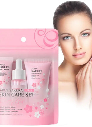 Sakura-Kit de 3 piezas para mujer, crema facial, esencia para ojos, suero para el cuidado de la piel, caja de regalo