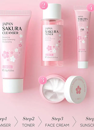 Sakura-juegos y kits para el cuidado de la piel con limpiador, suero, crema para ojos, crema de esencia, productos de belleza para mujeres, juegos de regalo, Kit de viaje de rutina