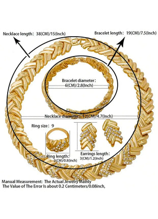 Conjunto de joyería de Dubái para mujer, collar de lujo chapado en oro de 18 quilates, pendientes, pulsera y anillo, joyería para fiesta de boda, tendencia