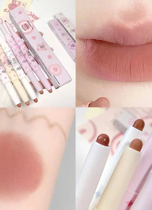 Pintalabios perlado mate de terciopelo, delineador de labios de doble punta, labios completos, delineador de labios desnudo, encantador, dulce, perrito