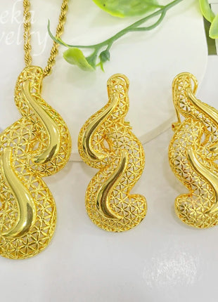 Conjuntos de joyería dorada de Dubái para mujer, collar nupcial italiano de lujo, pendientes colgantes, accesorios para fiesta de boda, regalos para mujer