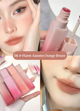 Cappuvini Nude Water Mist Lip Glaze Matte Velvet White Lip Gloss Lápiz labial de larga duración