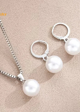 2 piezas de conjunto de joyería de perlas redondas, pendientes, colgantes, collares, conjunto de joyería de boda exquisita y de moda para mujer, regalos