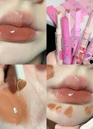 Lápiz labial hidratante, resistente al agua, esmalte de labios de gelatina, espejo de agua, brillo de labios en forma de corazón, taza antiadherente, cosmético coreano