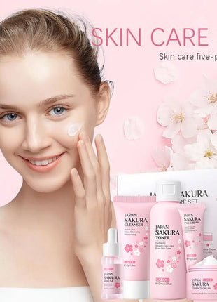 5/3 unids/set Sakura juegos para el cuidado de la piel crema Facial suero tóner limpiador Facial protector solar crema para ojos caja de regalo producto para el cuidado de la piel Facial