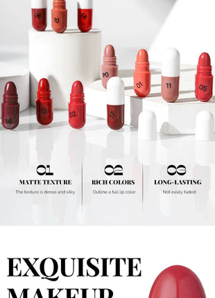 MAGIC CASA Juego de lápiz labial cápsula de 18 colores: mini mate, duradero, resistente al agua, sin transferencia, acabado mate suave