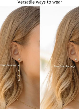 Conjunto de joyería de oro para mujer, delicado collar de perlas y aretes chapados en oro/plata de 14 quilates con pendientes colgantes, pulseras y collar