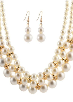 Conjunto de joyería de boda nupcial, collar y pendientes de perlas de imitación hechos a mano multicapa, accesorios de fiesta para mujer
