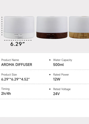 Difusor de aceites esenciales de 500ml, difusor silencioso de niebla aromática, difusor de aroma, humidificador de aire ultrasónico con Control remoto de grano de madera