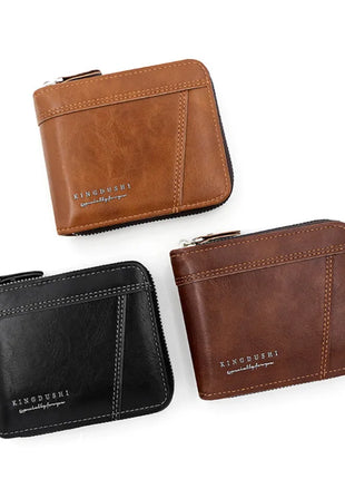 Cartera de cuero para hombre, monedero de lujo para hombre, tarjeteros con cremallera y bolsillo para monedas, billeteras Rfid, regalos para hombre, bolsa de dinero